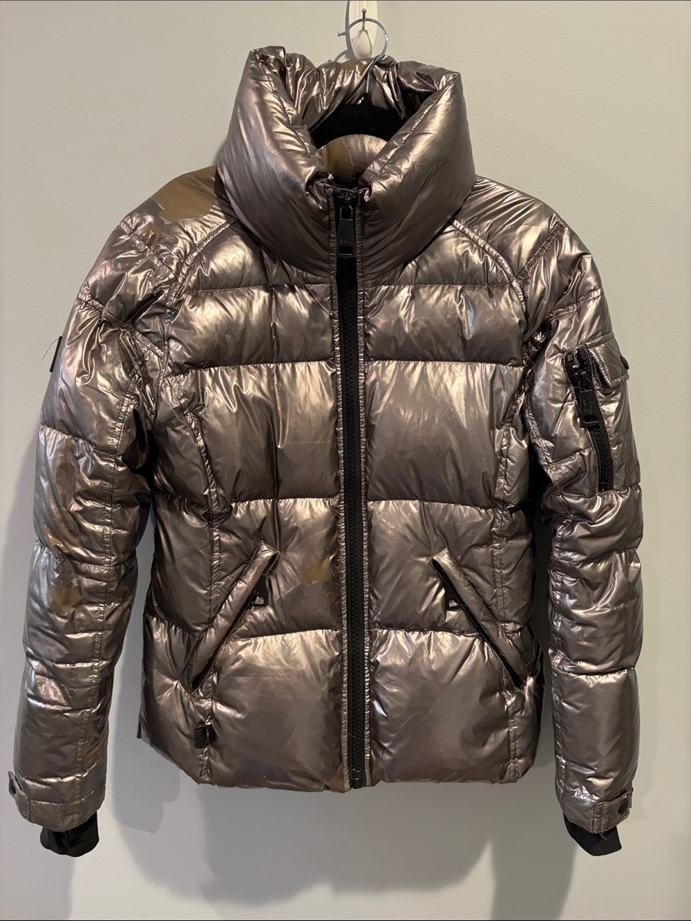 SAM. Metallic Pewter Puffer Jacket Size L